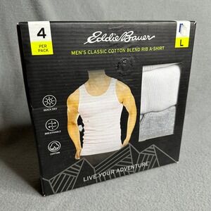 Eddie Bauer Mens Classic Cotton Blend Rib‎ A Shirt 4 Pack Size Large